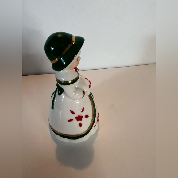 Vintage Christmas Decor porcelain Victorian Lady with Green hat Dinner Bell - Picture 5 of 9